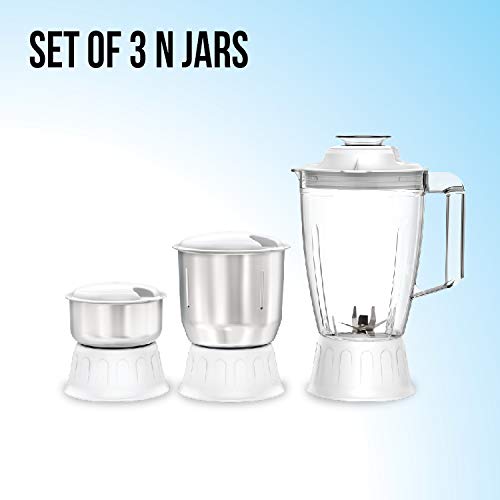 Havells Rigo 500 Watt Juicer Mixer Grinder with 3 Jar (White & Light Blue)