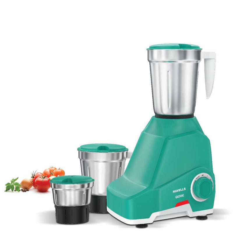 Havells Genie 500 Watt Mixer Grinder with 3 Stainless Steel Jar, SS-304 Grade Blades, Power indicator with 5 year motor warranty (Green)