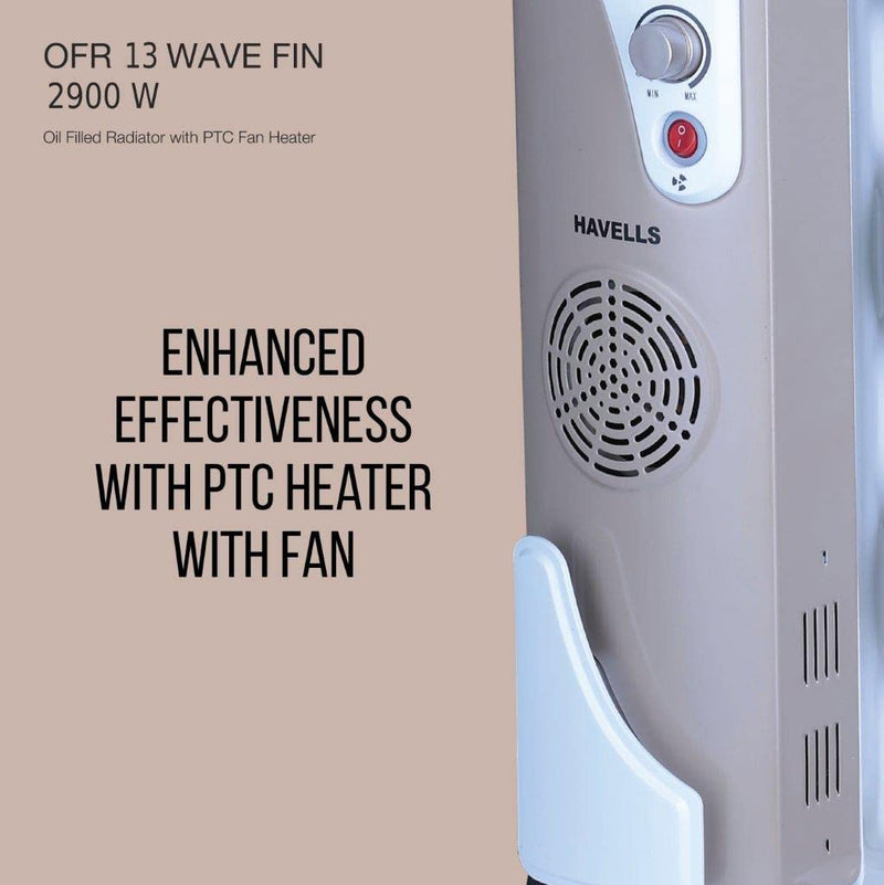 Havells OFR 13 Wave Fins with Fan - Beige, 2900 Watts Heater