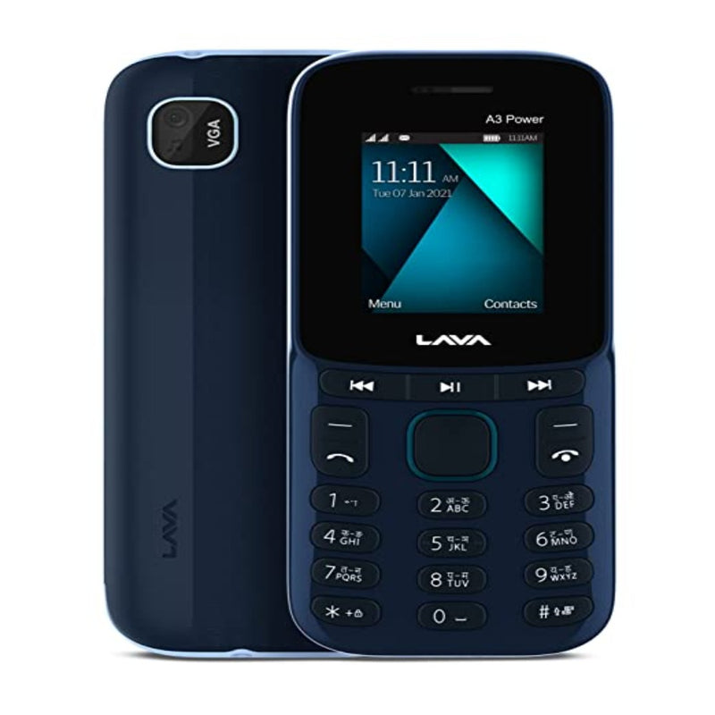 Lava A3 Power (Aqua Blue),Military Grade Certified, Jumbo Battery with 10 Days Backup, Dedicated Music Buttons, Keypad Mobile, Basic Mobile