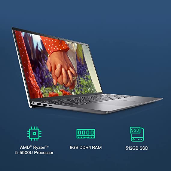 Dell 15 (2021) AMD R5-5500U 15.6 inches FHD Display Laptop (8GB, 512GB SSD, Windows 11 + MS Office'21, Vega Graphics, Platinum Silver Color, FPR + Backlit KB (Inspiron 5515, D560630WIN9S), 1.64Kg)