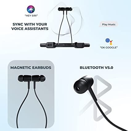 Hammer Sting Lite in-Ear Phone, Wireless Smart Neckband, Made in India, Upto 20 Hours Battery Backup, Lightweight Design, Mic for Calling, IPX4 Rated (Black)