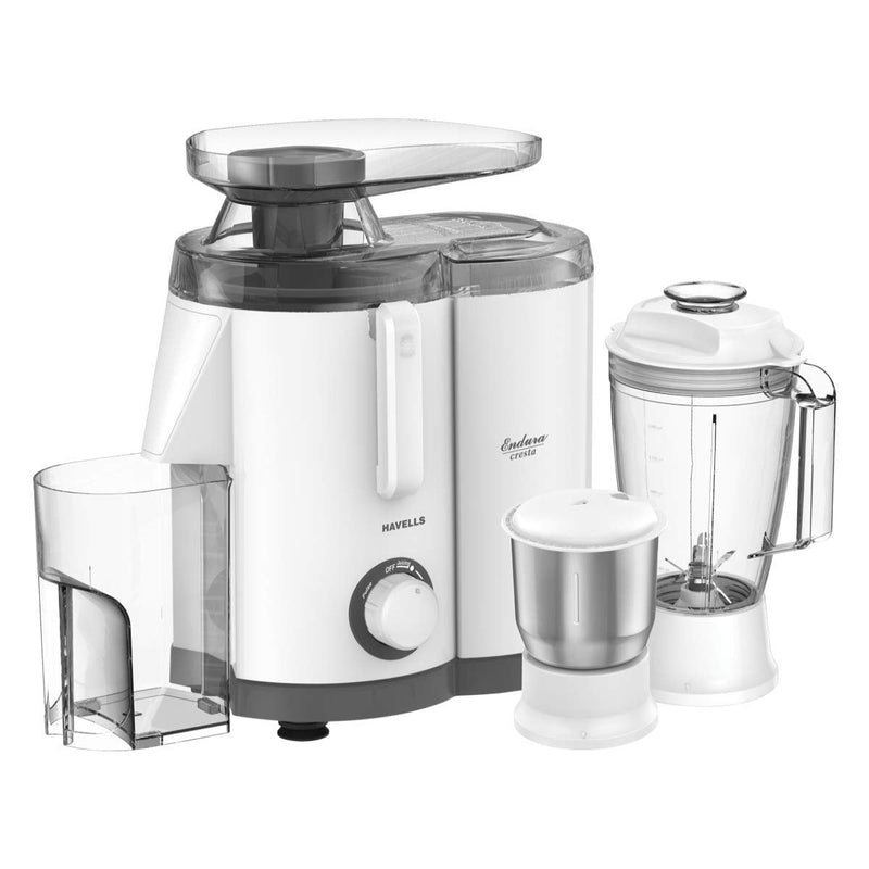 Havells Endura Cresta Juicer Mixer Grinder, 500W, 3 Jar (White and Grey)