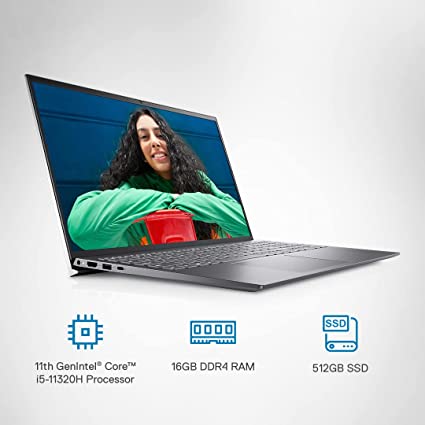 Dell Inspiron 5518 Laptop, Intel i5-11320H, 16GB, 512GB SSD, Win 11 + MS Office'21, 15.6" (39.62Cms) FHD Display, Platinum Silver, FPR + Backlit KB (D560695WIN9S, 1.64Kg)