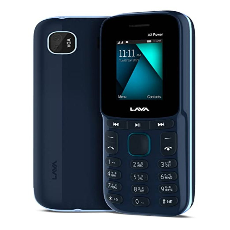 Lava A3 Power (Aqua Blue),Military Grade Certified, Jumbo Battery with 10 Days Backup, Dedicated Music Buttons, Keypad Mobile, Basic Mobile