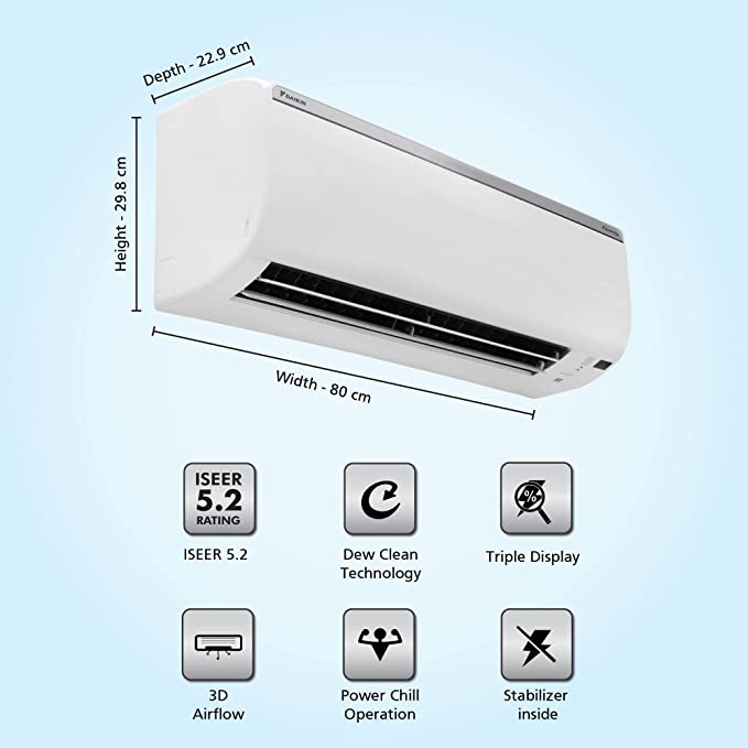 Daikin 1 Ton 5 Star Triple Display, Dew Clean Technology, Inverter Split AC (Copper, PM 2.5, 2022, FTKM35U, White)