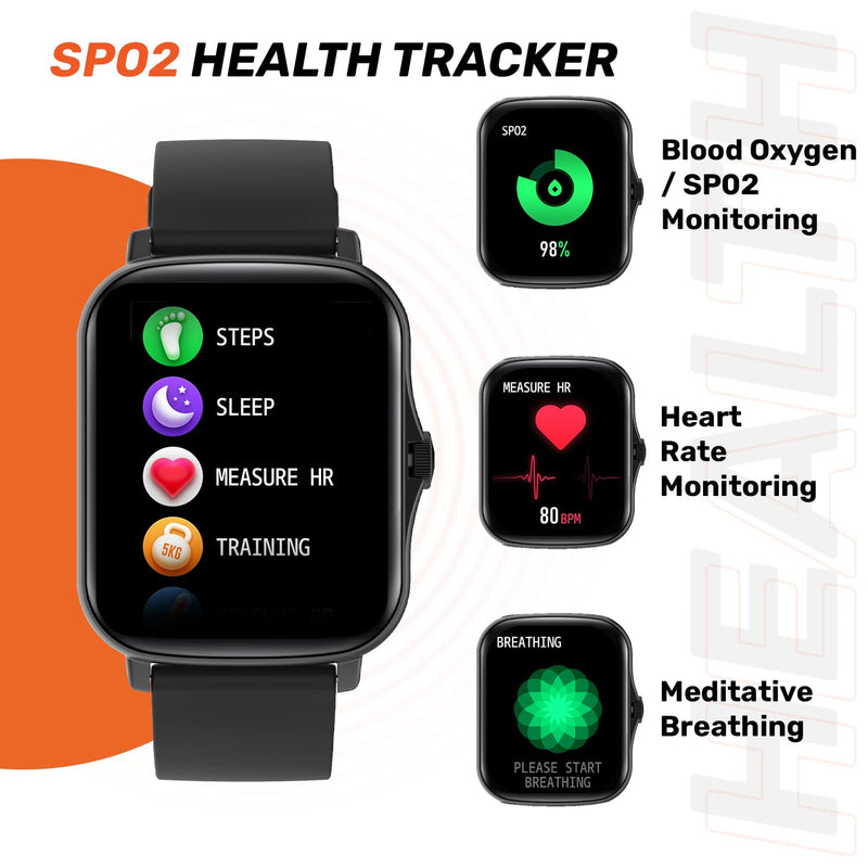 Fire-Boltt Beast SPO2 1.69" Full Touch Large HD Color Display Smart Watch, 8 Days Battery Life, IP67 Waterpoof with Heart Rate Monitor, Sleep & Breathe Monitoring with Rotating Button (Black)