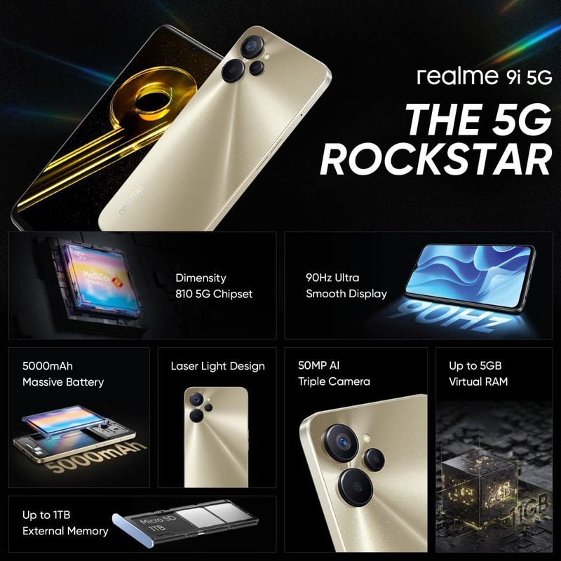 Realme 9i 5G (Metallica Gold/Rocking Black, 4/6GB RAM, 64/128GB Storage)