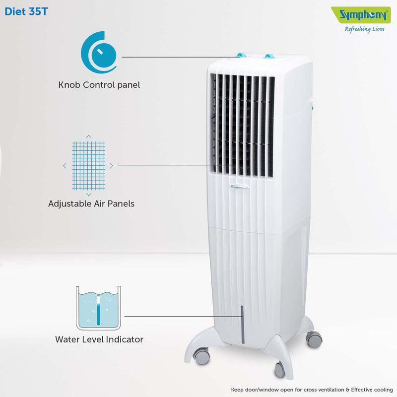 Symphony Diet 35T Personal Tower Air Cooler for Home  (35L, White)