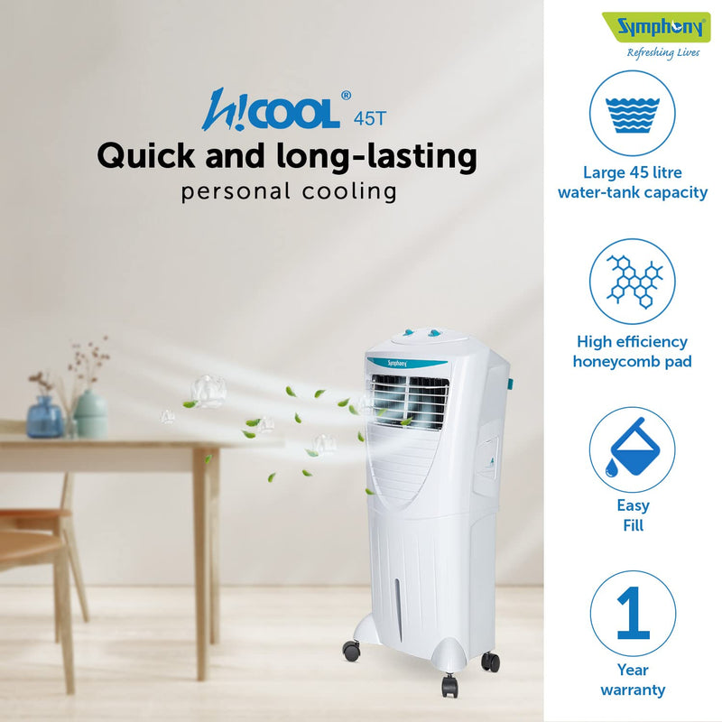 Symphony Hicool 45T Personal Air Cooler For Home (45L, White)