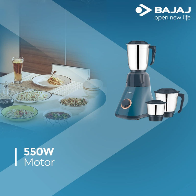 Bajaj 550W Splendora 3 Jars Mixer Grinder, Blue and Copper, Regular