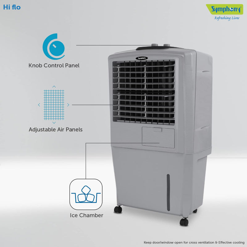 Symphony HiFlo 27 Personal Air Cooler For Home with Powerful Blower (27L, Gray)