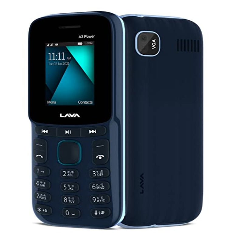 Lava A3 Power (Aqua Blue),Military Grade Certified, Jumbo Battery with 10 Days Backup, Dedicated Music Buttons, Keypad Mobile, Basic Mobile