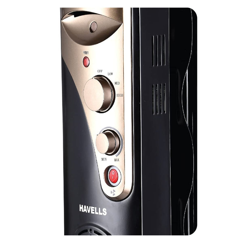 Havells OFR 15 Wave Fins with Fan 2900 watt (Black), (GHROFBZK290)