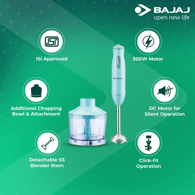 Bajaj HB-22 Silent 300W Hand Blender, Light Blue