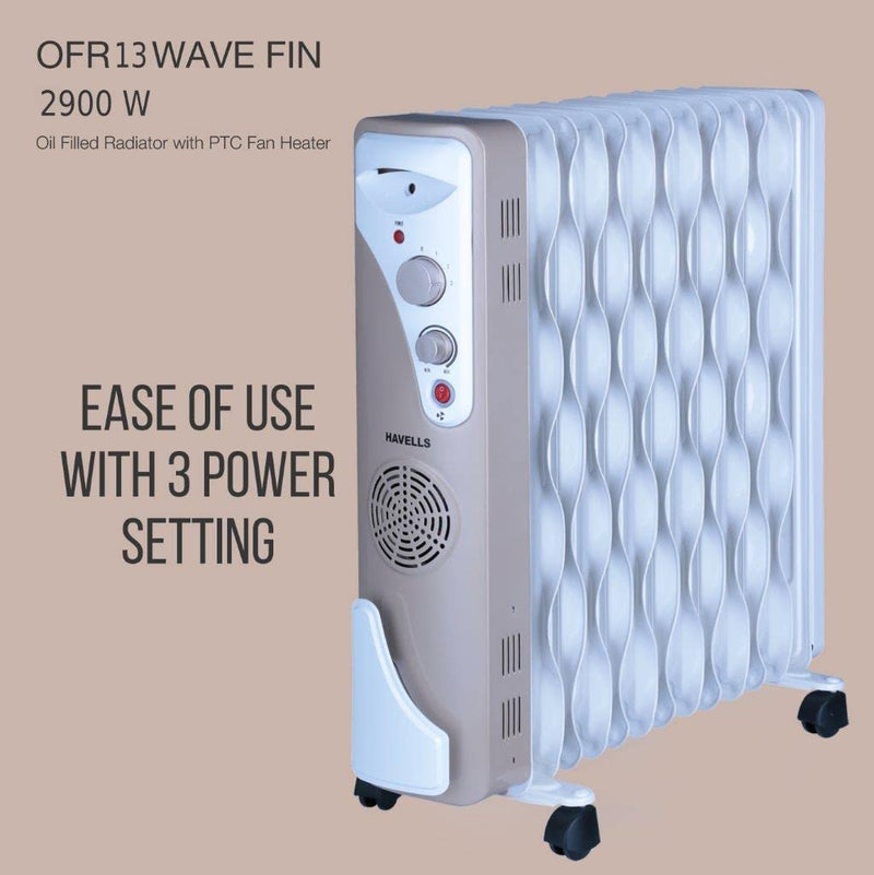 Havells OFR 13 Wave Fins with Fan - Beige, 2900 Watts Heater