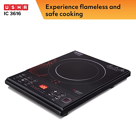 USHA Cook Joy (3616) 1600-Watt Copper Sealed Induction Cooktop (Black)