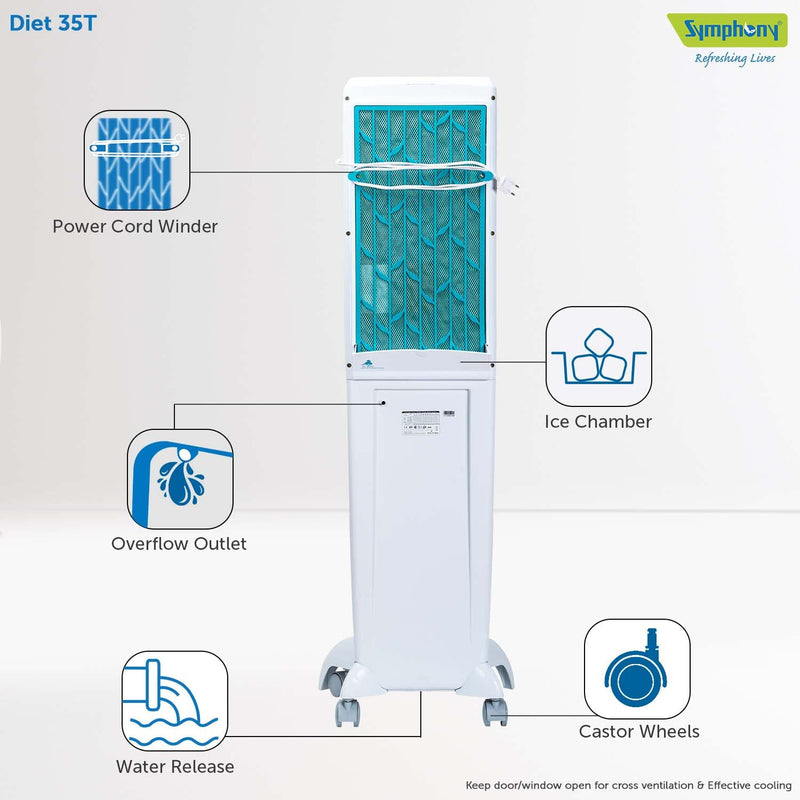 Symphony Diet 35T Personal Tower Air Cooler for Home  (35L, White)