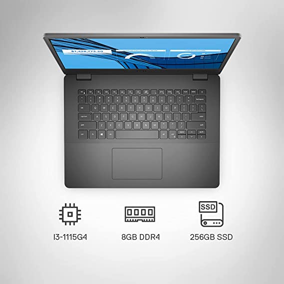 Dell New Vostro 3401 Laptop Intel i3-1115G4, 8GB DDR4, 256GB SSD, 14" (35.56Cms) FHD Display, Integrated Graphics, Win 10 + MSO, Black (D552190WIN9BE), 1.59Kg