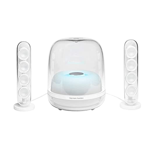 Harman Kardon SoundSticks 4 140 Watt 2.1 Channel Wireless Bluetooth Satellite Speaker (White), Standard (Soundstick 4)