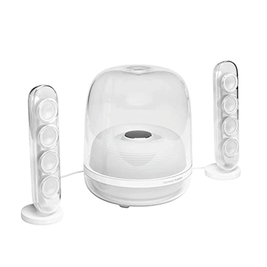 Harman Kardon SoundSticks 4 140 Watt 2.1 Channel Wireless Bluetooth Satellite Speaker (White), Standard (Soundstick 4)