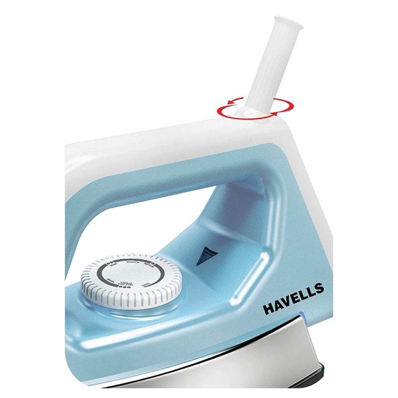 Havells Hawk 1100 watt Heavy Weight Dry Iron With American Heritage Non Stick Sole Plate, Aerodynamic Design, Easy Grip Temperature Knob & 2 years Warranty. (Blue & White)