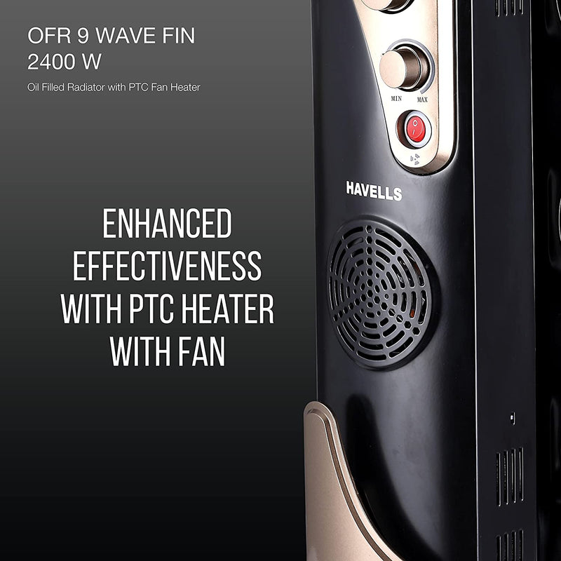 Havells OFR 9 Wave Fin with PTC 2400 Watts Fan Heater (Black)