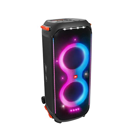 JBL PartyBox 710 -Party Speaker with Powerful Sound, Built-in Lights and Extra Deep Bass, IPX4 Splash Proof, App/Bluetooth Connectivity, Made for Everywhere with a Handle and Built-in Wheels (Black)