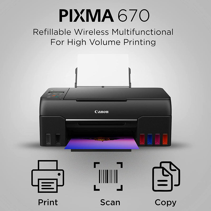 Canon PIXMA G670 All-in-One 6-Colour Inktank Wi-Fi Photo Printer, (Black)