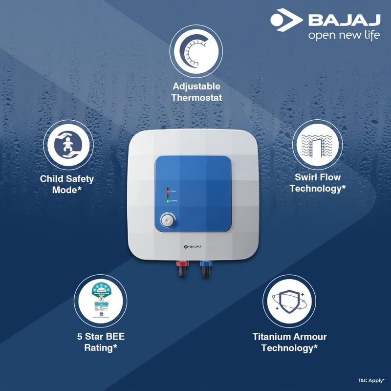 Bajaj Compagno 2000 W 10L Storage Water Heater, White and Blue