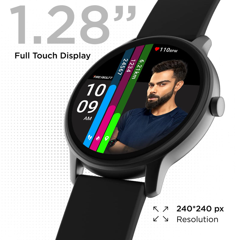 Fire-Boltt Rage Full Touch 1.28” Display & 60 Sports Modes with IP68 Rating Smartwatch, Sp02 Tracking, Over 100 Cloud Based Watch Faces, Black, Free Size