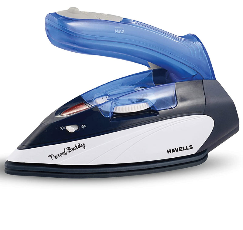 Havells Travel Buddy 800 watt Steam Iron with Steam Burst, Cermanic Sole Plate, Foladable Handle, Horizontal & Vertical Steaming , 2 Years warranty. (Blue Grey)