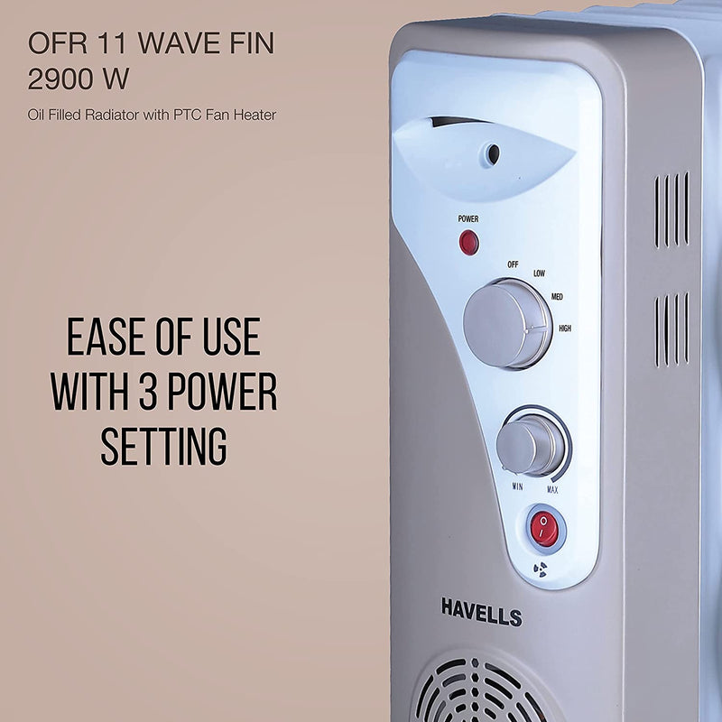 Havells OFR 11 Wave Fins Heater with Fan Beige 2900 Watts