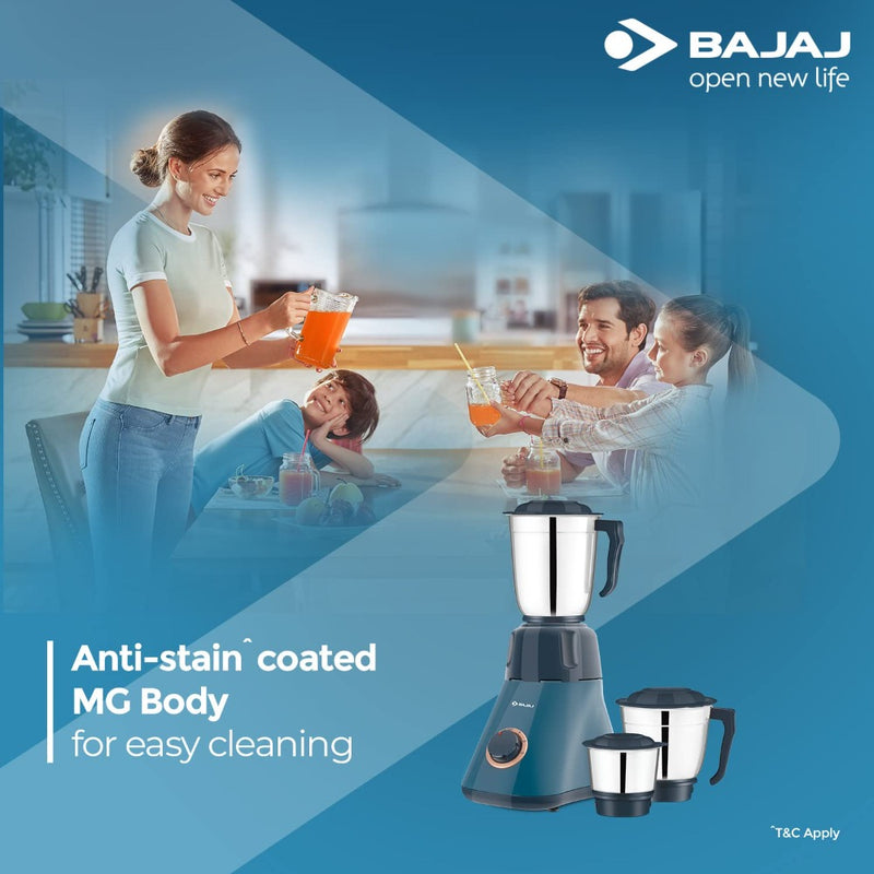 Bajaj 550W Splendora 3 Jars Mixer Grinder, Blue and Copper, Regular