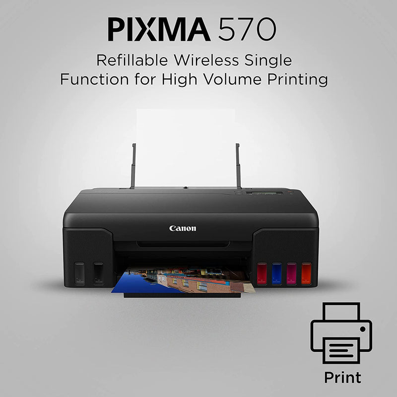 Canon PIXMA G570 Single Function (Print only) 6-Colour Inktank Wi-Fi Photo Printer, Black, Standard