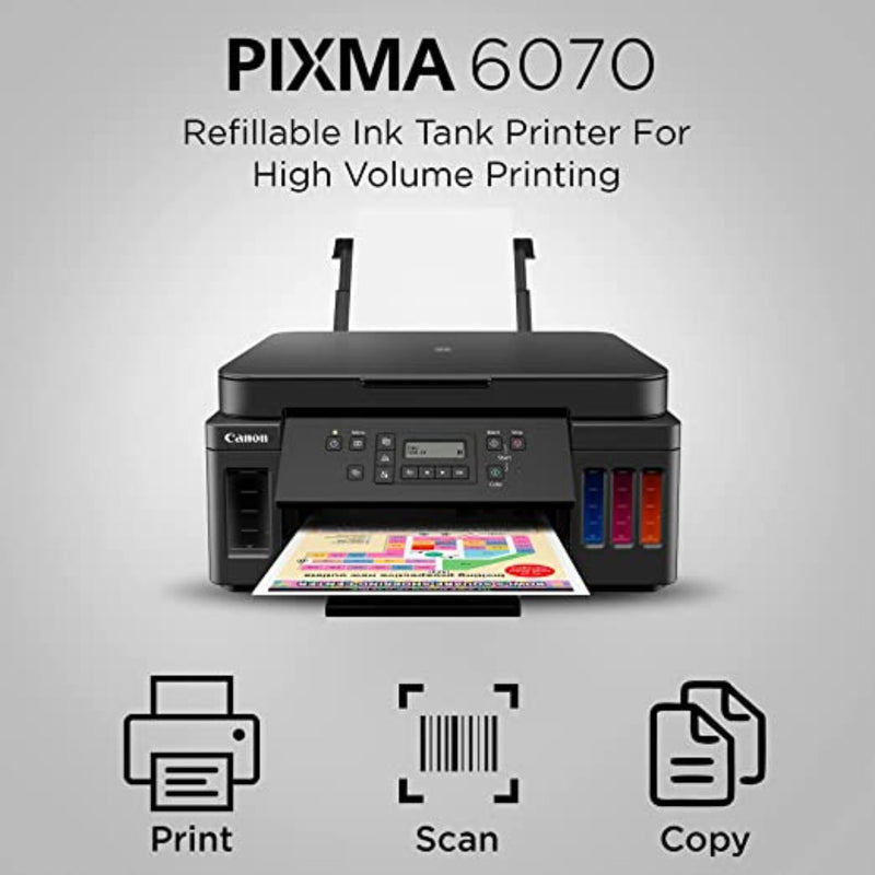 Canon PIXMA G6070 All-in-one Wi-Fi Colour Ink Tank Printer with Auto-Duplex Printing and Networking (Black)