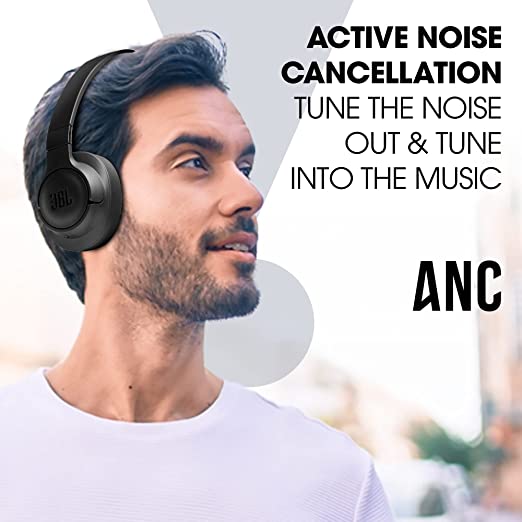 JBL Tune 760NC, Over Ear Active Noise Cancellation Headphones with Mic, up to 50 Hours Playtime, JBL Pure Bass, Google Fast Pair, Dual Pairing, AUX & Voice Assistant Support for Mobile Phones (Black)