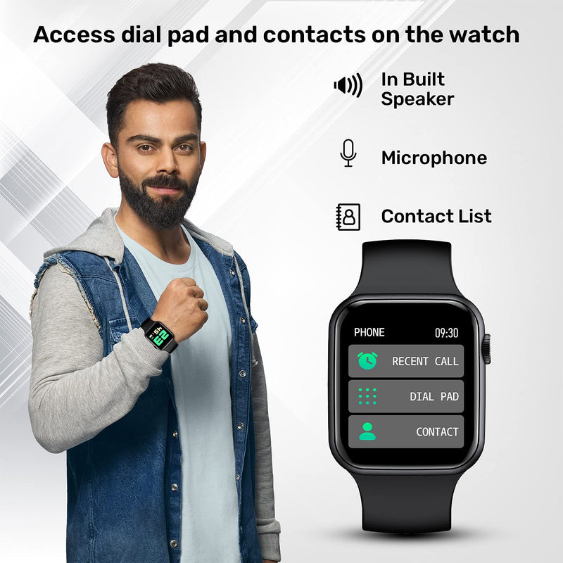 Fire-Boltt Ring Bluetooth Calling Smartwatch with SpO2 & 1.7” Metal Body with Blood Oxygen Monitoring, Continuous Heart Rate, Full Touch & Multiple Watch Faces (Black), M (BSW005)