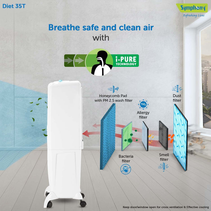 Symphony Diet 35T Personal Tower Air Cooler for Home  (35L, White)