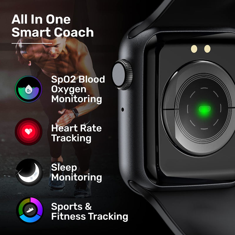 Fire-Boltt Ring Bluetooth Calling Smartwatch with SpO2 & 1.7” Metal Body with Blood Oxygen Monitoring, Continuous Heart Rate, Full Touch & Multiple Watch Faces (Black), M (BSW005)