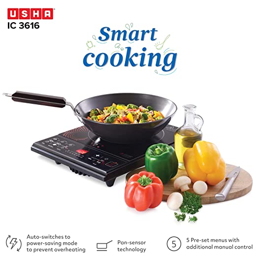 USHA Cook Joy (3616) 1600-Watt Copper Sealed Induction Cooktop (Black)