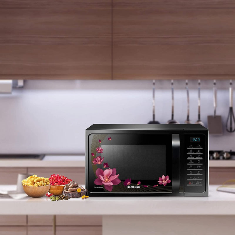 Samsung 28 L Convection Microwave Oven (MC28H5025VP/TL, Black with Magnolia Pattern, Slim)