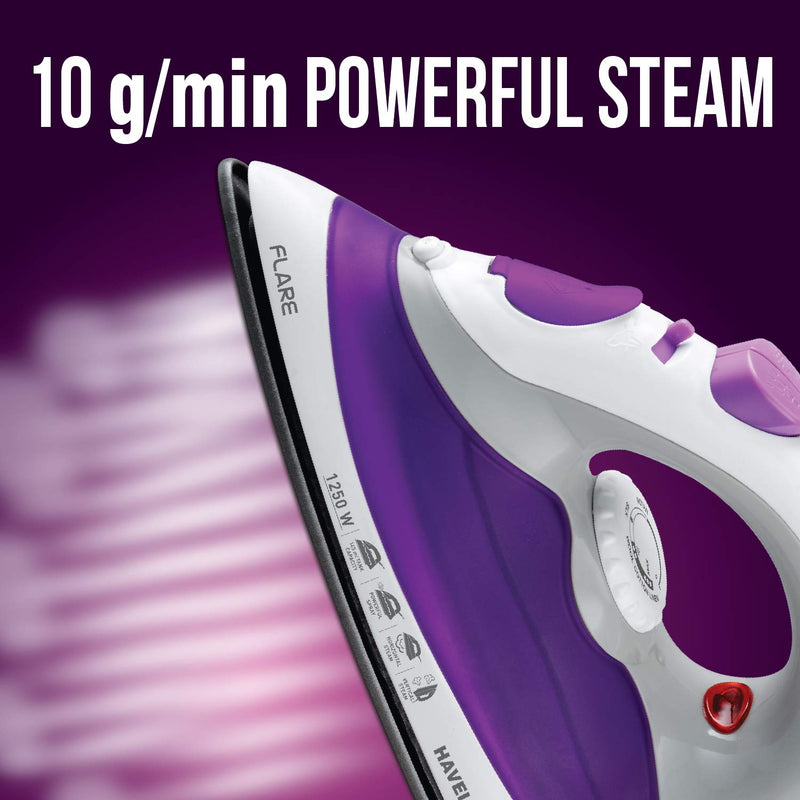 HAVELLS Flare 1250 W Steam Iron with Teflon Coated Sole Plate, Vertical & Horizontal Ironing & 2 Years Warranty. (Purple)