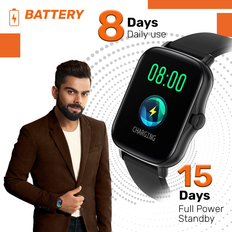 Fire-Boltt Beast SPO2 1.69" Full Touch Large HD Color Display Smart Watch, 8 Days Battery Life, IP67 Waterpoof with Heart Rate Monitor, Sleep & Breathe Monitoring with Rotating Button (Black)