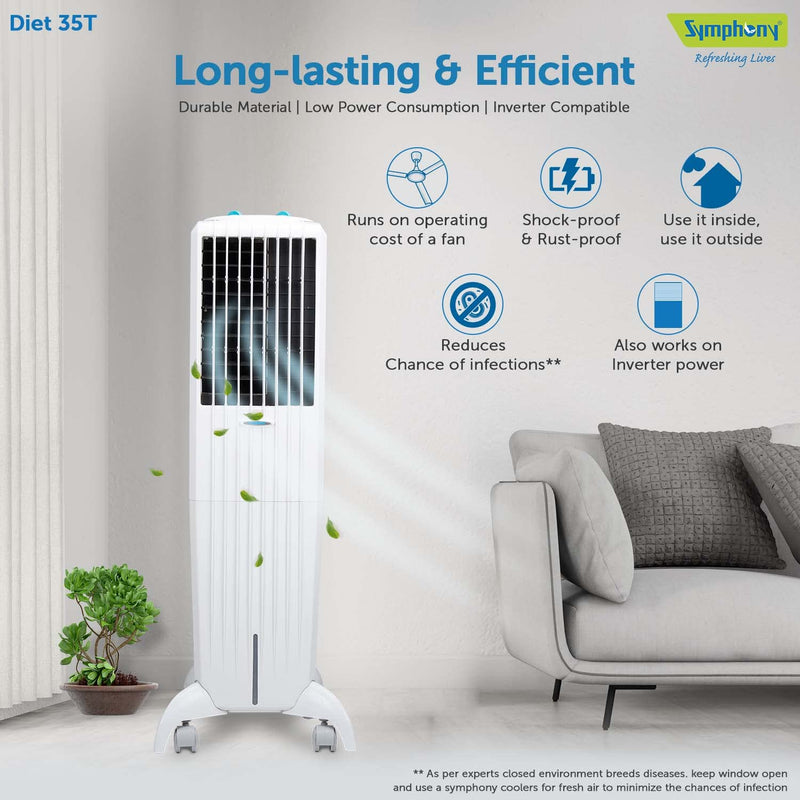 Symphony Diet 35T Personal Tower Air Cooler for Home  (35L, White)