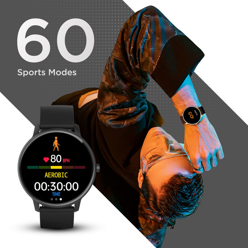 Fire-Boltt Rage Full Touch 1.28” Display & 60 Sports Modes with IP68 Rating Smartwatch, Sp02 Tracking, Over 100 Cloud Based Watch Faces, Black, Free Size