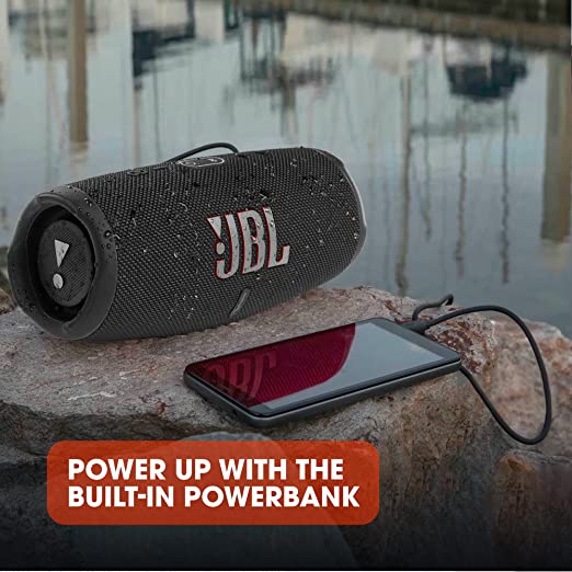 JBL Charge 5, Wireless Portable Bluetooth Speaker with JBL Pro Sound, 20 Hrs Playtime, Powerful Bass Radiators, Built-in 7500mAh Powerbank, PartyBoost, IP67 Water & Dustproof (Without Mic, Black)