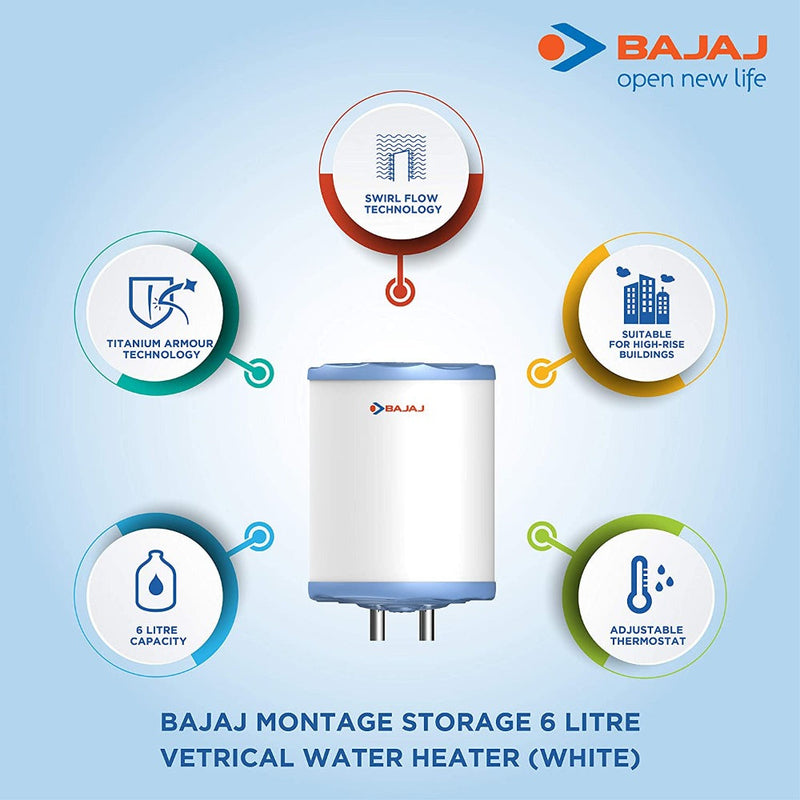 Bajaj Montage 10 litres Vertical Storage 5 Star Water Heater (White)