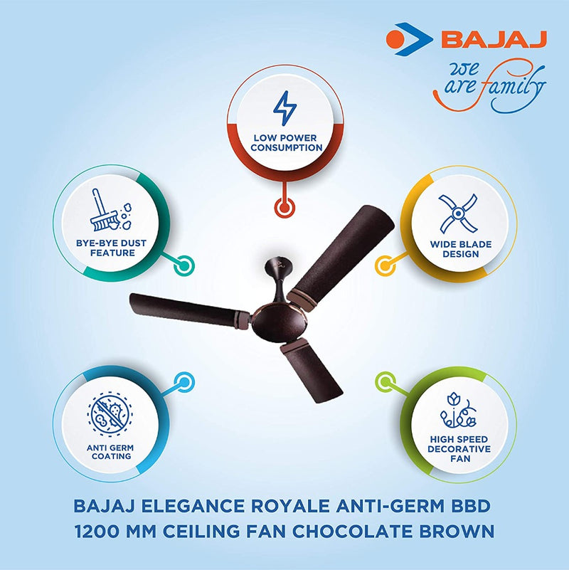 Bajaj Elegance Royale Anti-Germ Bbd 1200 Mm Ceiling Fan Chocolate Brown