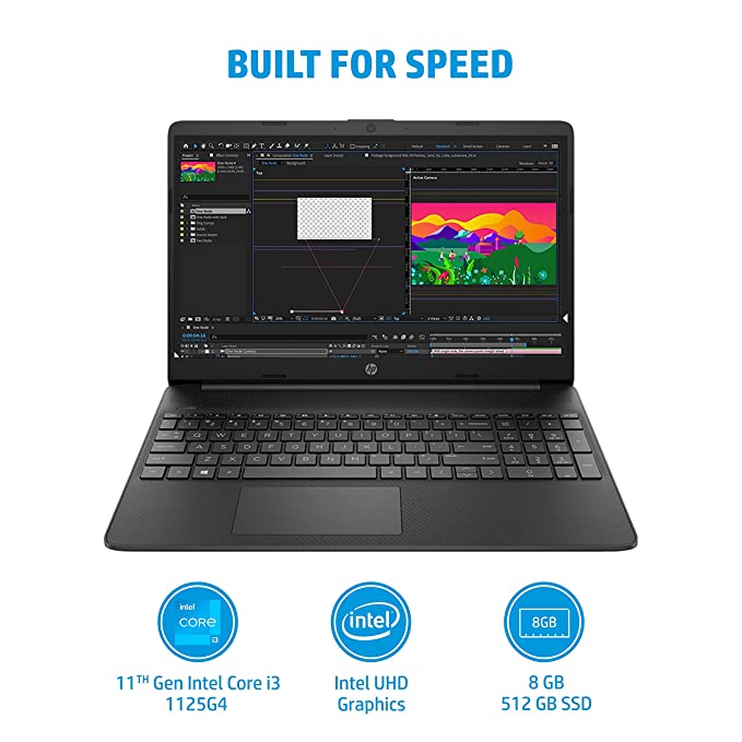 HP 15s, 11th Gen Intel Core i3, 8GB RAM/512GB SSD 15-inch(39.6 cm) FHD, Micro-Edge, Anti-Glare Display/Alexa Built-in/Win 11/UHD Graphics/Dual Speakers/ MS Office, 15s- fq2627tu, Jet Black